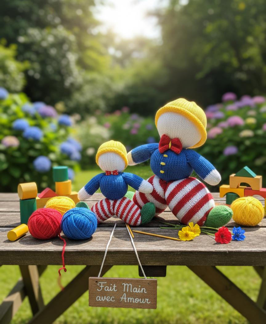 Doudou duo clown tricoté main